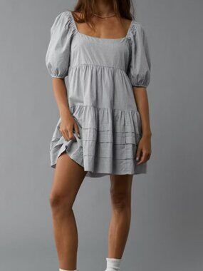 American Eagle Puff Sleeve Tiered Babydoll Mini Dress